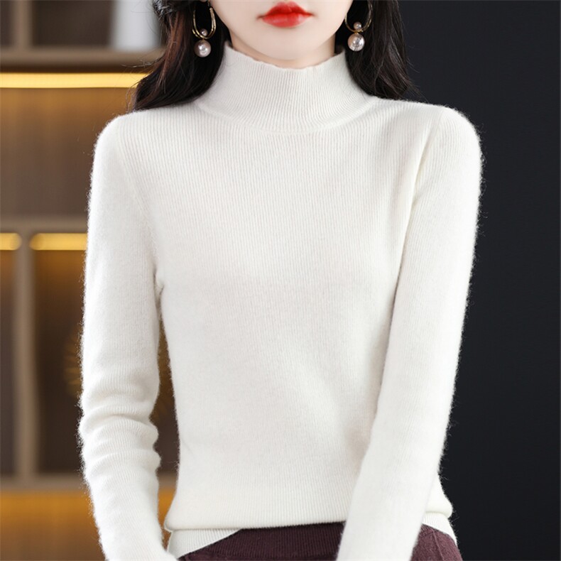 时尚百搭半高领针织衫女秋冬季新款修身显瘦长袖打底衫毛衣外套,针织衫/毛衣,思牵羊绒
