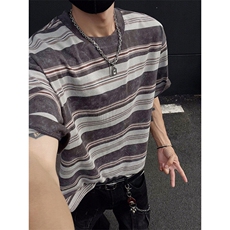 260克得物重磅100纯棉宽松条纹短袖结构感T恤男RH5041-特P38，男装T恤，星座610B-1