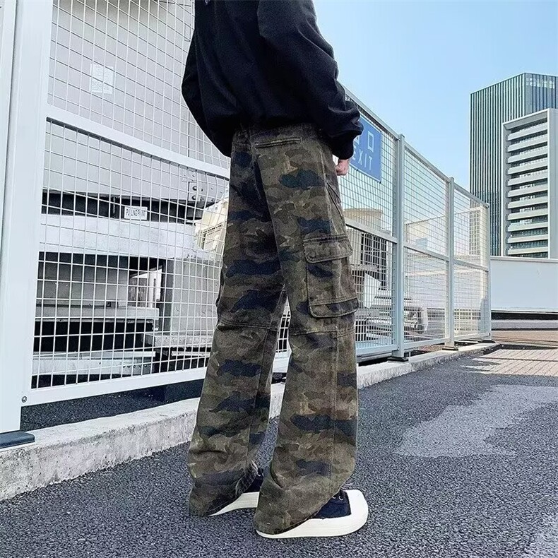 美式多口袋工装牛仔裤男女潮牌高街修身显瘦微喇裤AMC611P52,男装牛仔裤,星座1013-5