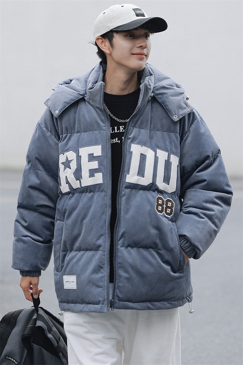 冬季加绒加厚连帽棉衣刺绣潮牌棉服外套港风男女8151-P145控价188,男装棉衣,电商A441-1