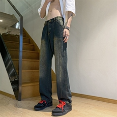 水洗做旧牛仔裤潮牌男美式复古高街裤子oversize直筒裤GN1652-p45，男装牛仔裤，星座1008-1