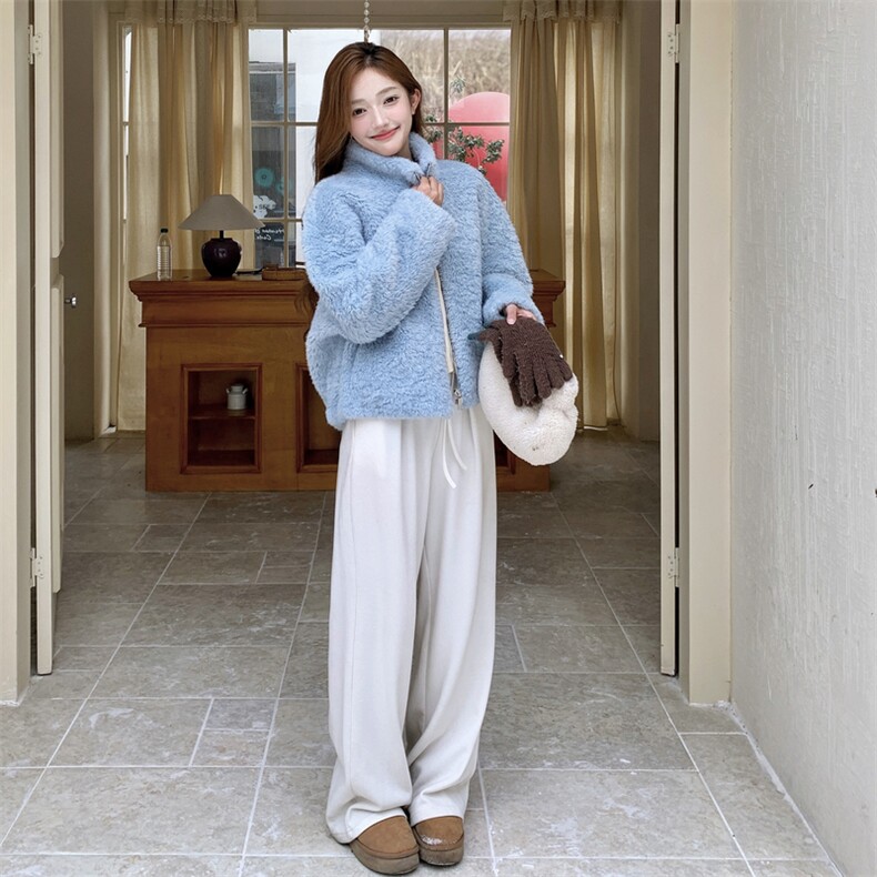 巨好看皮毛一体羊羔毛蓝色外套女秋冬2025新款小个子流行爆款棉服,女装短外套,2C295