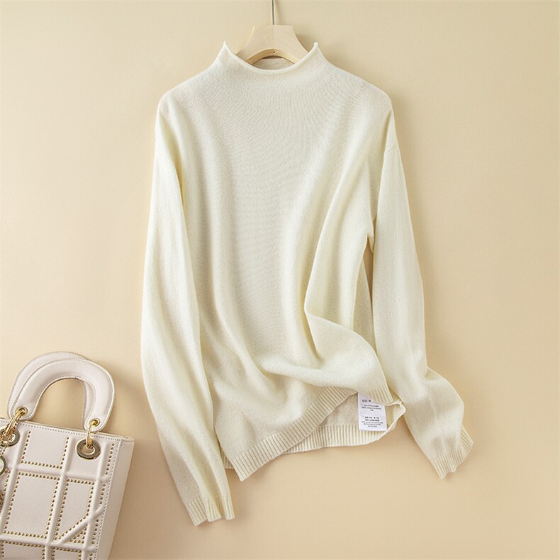 优雅半高领羊绒打底衫保暖时尚秋冬必备单品，女装羊绒衫，三莲羊绒