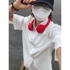 薄款冰丝短袖衬衫男简约纯色垂感休闲痞帅衬衣CS288-P20，男装T恤，星座301C-5