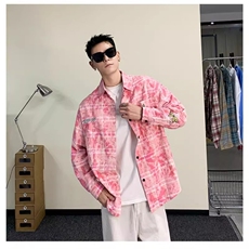 日系慵懒时尚文艺潮流流行ins简约气质卡通印花条纹衬衫长袖新款，男装衬衫，星座506A