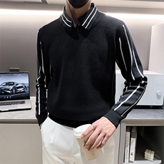 301A-1/M60/P7524秋冬男士翻领假二件拼接针织长袖毛衣男打底衫，男装T恤，星座301A-1