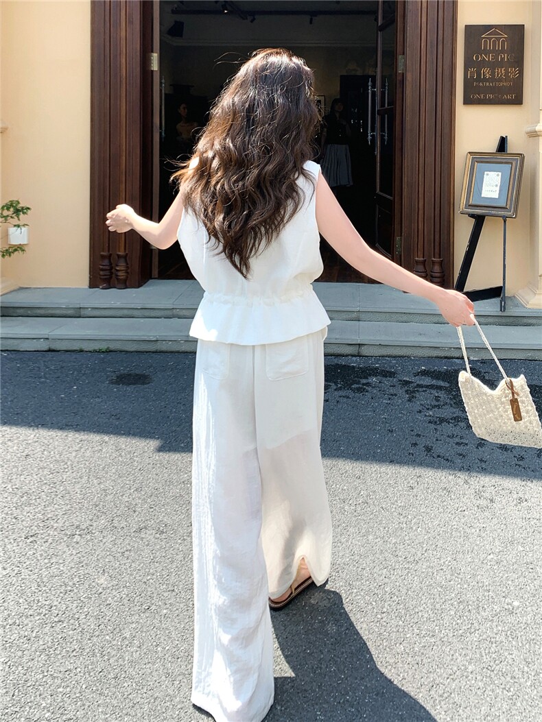 轻熟气质套装裤女2026夏季新款高级感刺绣无袖马甲阔腿裤两件套,女装套装/套裙,流量+
