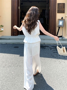 轻熟气质套装裤女2026夏季新款高级感刺绣无袖马甲阔腿裤两件套图片