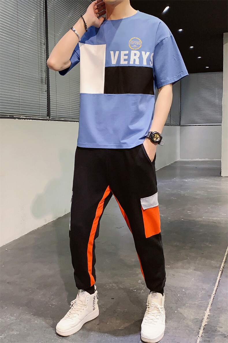 夏季新款青少年潮流半袖T恤工装两件套韩版短袖套装男TZ219,男装T恤,电商A441