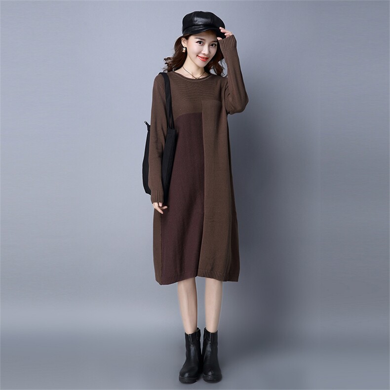 针织衫/毛衣圆领2021年秋季套头长袖中长款直筒，女装针织衫/毛衣，独衣靓
