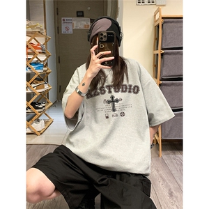 EQ244*230克华夫格短袖男女学院风卡通印花T恤港风ins潮流夏季