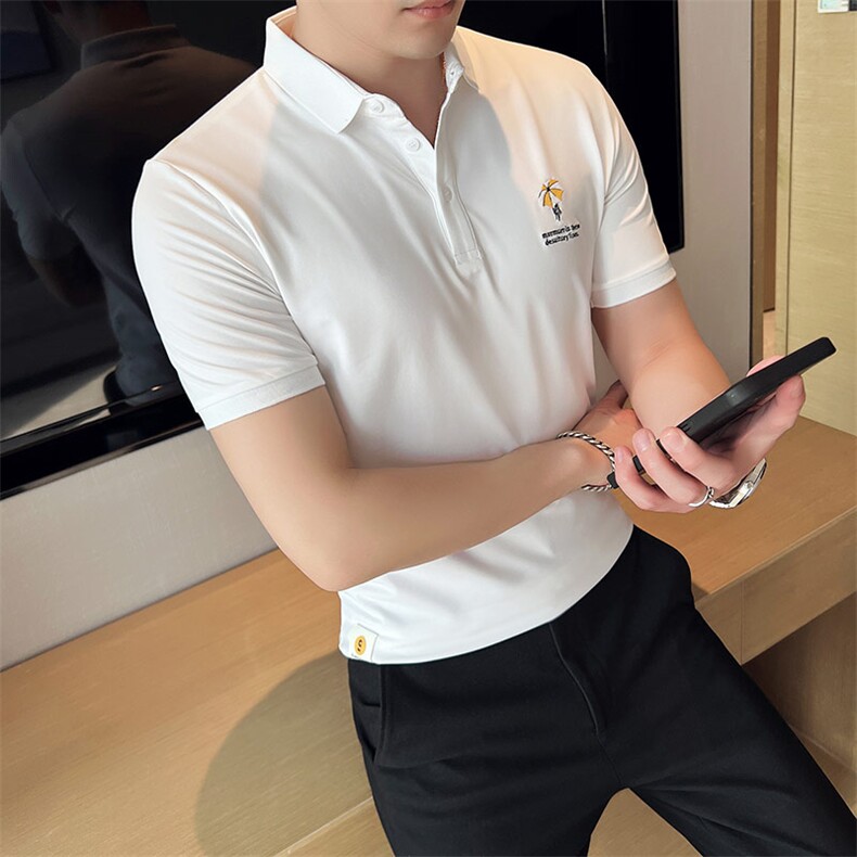 2024夏季新款英伦风高品质修身刺绣POLO衫冰丝短袖T恤男D230-p48,男装T恤,电商D303