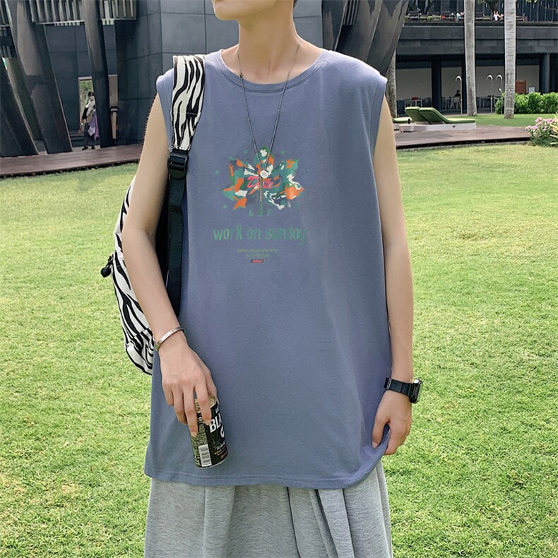 ！港风2023夏季无袖背心男加肥加大码宽松短袖T恤男BX202-P20,男装背心/马甲,电商B371