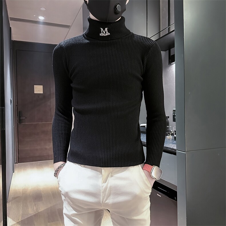 痞帅男士高领套头纯色打底毛衣社会小伙店主风301C-M54-特P38控58,男装T恤,星座301C（原B323）
