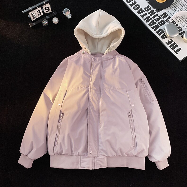假两件连帽棉服撞色时尚潮牌情侣百搭保暖男女外套MY2583-P85,男装棉衣,星座610（原A335）