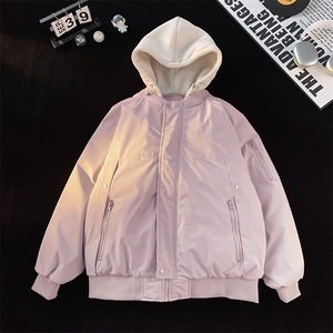 假两件连帽棉服撞色时尚潮牌情侣百搭保暖男女外套MY2583-P85图片