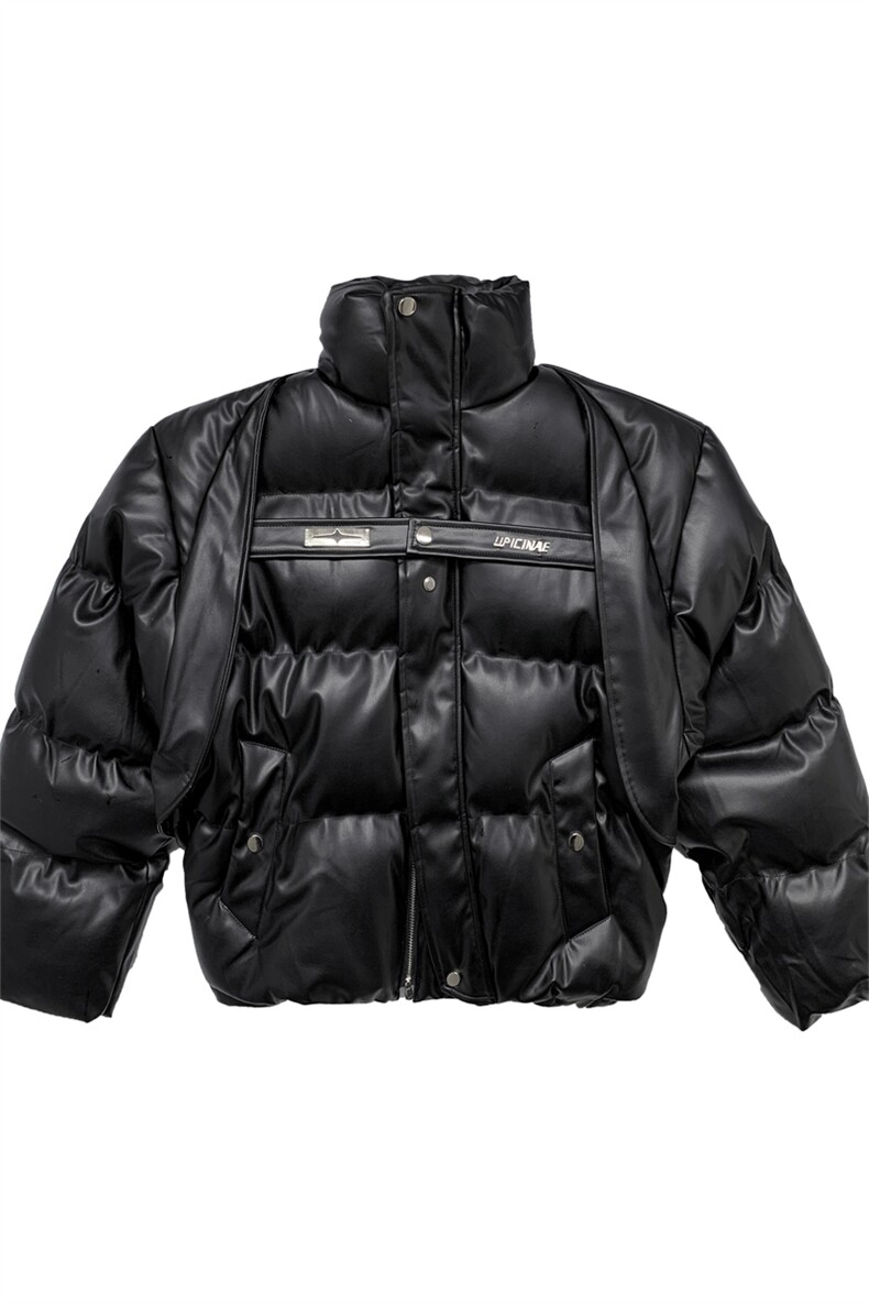 冬季小众解短款PU皮加厚保暖棉服外套金属绑带设计感面包服棉衣男,男装棉衣,星座505-2（原电商A260-1)