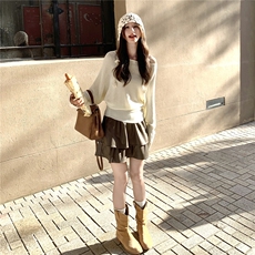 韩系慵懒风软糯针织衫套装女2025新款秋季独特文艺减龄短裙两件套，女装套装/套裙，2C166
