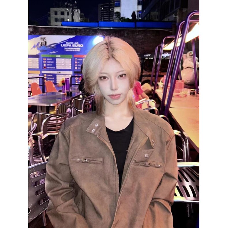 【有货】棕色皮衣外套男春秋款美式复古机车服夹克HT20HH-特P68图片