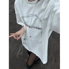 美式夏季设计感可调节抽绳垫肩短袖T恤印花上衣潮牌WLT55766-P45，男装T恤，星座1008