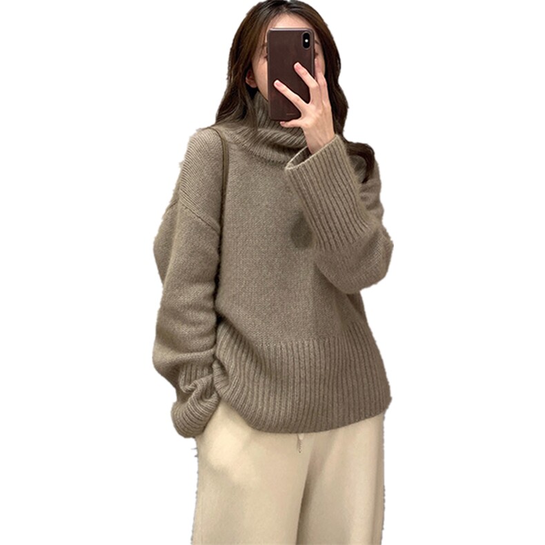 王菲同款加厚针织衫女秋冬高领慵懒宽松羊毛毛衣保暖打底衫,女装羊毛衫,悦玛羊绒