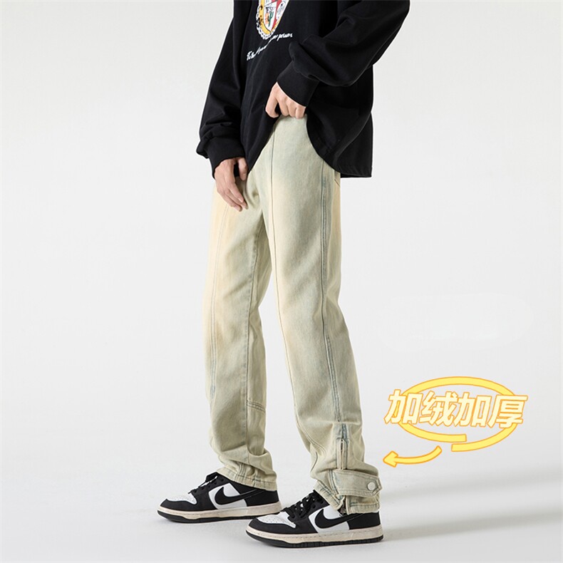 B221 加绒加厚美式高街拉链牛仔裤 LK22042-P60控78 加绒P75控98图片