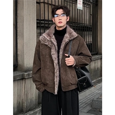 网图长毛毛内里加厚加绒棉衣皮夹克保暖座山雕外套男H1171特P125，男装夹克，电商A341
