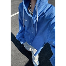 蓝色连帽格子衬衫男款长袖高级感宽松慵懒衬衣春秋外套C2229，男装衬衫，星座1116A（原606A-3）