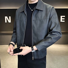 25881-M-4XL-P145店主风秋季男士休闲百搭明线设计翻领皮衣外套男，男装皮衣，电商B255