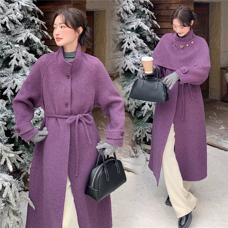 2025年冬季双面羊绒披肩两件套长款大衣，女装羊绒大衣，鑫鑫美