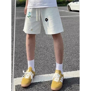 【有货】D32-特批25白花灰色小花刺绣短裤男夏纯棉直筒宽松五分裤图片