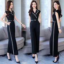 干练时尚连体裤2021年夏季百搭时尚梧袖翻领，女装连体裤，韩蜜菓