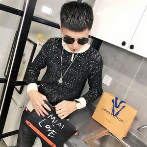 冬季社会小伙针织衫复古扭花加厚毛衣男圆领打底衫C301B-MY17图片