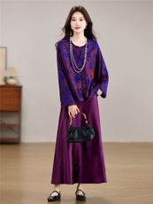 现货！春季新款新中式氛围感紫气东来气质款圆领宽松两件套装女，女装套装/套裙，央宝儿