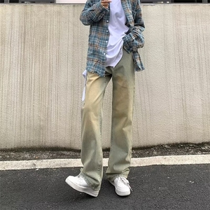 复古  慵懒黄泥染牛仔裤男微喇高街直筒青少年宽松休闲百搭牛仔裤图片