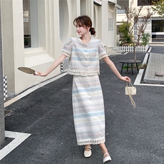 法式小香风蕾丝套装裙女2025夏季新款名媛气质温柔风半身裙两件套，女装套装/套裙，2C205