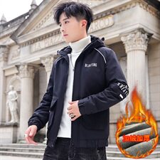 冬季新款棉服男模特加厚夹克风衣保暖外套工装棉衣米白862加绒P80，男装夹克，星座1207