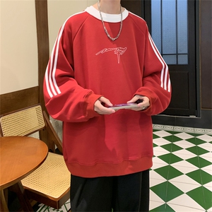 美式三杠条纹复圆领卫衣秋冬男女宽松长袖SW2455 -P45控68 50棉图片