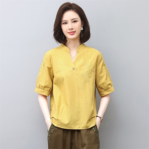 2025夏季新款亚麻休闲时尚高端苎麻上衣中年妈妈棉麻女图片