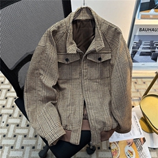 GC0768-P68美式千鸟格哈灵顿夹克男秋短款立领cleanfit老钱风外套，男装夹克，电商C233