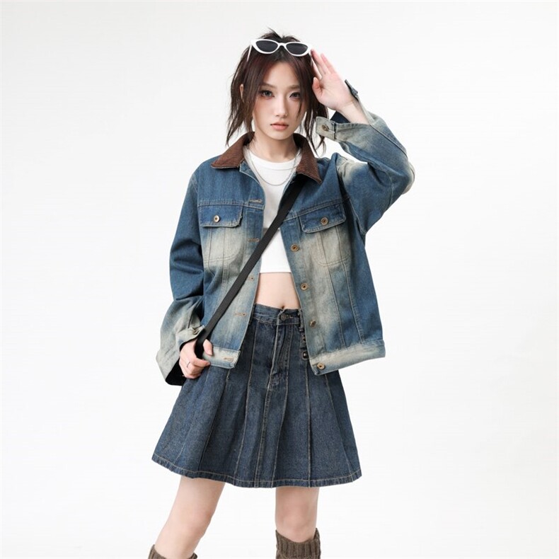 CC148-P65撞色灯芯绒拼接怀旧复古洗水牛仔夹克外套男女,男装夹克,星座1611A-1