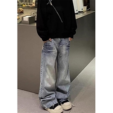 美式复古cleanfit宽松直筒牛仔裤男女百搭阔腿休闲长裤ND780，男装牛仔裤，星座1116A（原606A-3）
