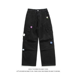 立体解构花朵装饰工装休闲裤男女潮牌宽松直筒长裤K8617-特价P70图片