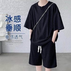 特批P45无差价夏季复古大码T恤男纯色宽松短袖上衣T2098+DK2140图片