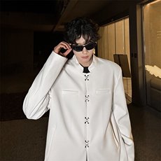 现货小立领扣子设计款纯色百搭休闲外套小西装A071-3329-P98，男装西服套装，电商A071