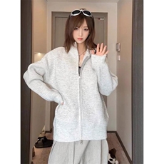 重磅秋冬北极绒双拉链毛衣开衫美式复古休闲慵懒风宽松针织衫外套，男装针织衫/毛衣，电商A486