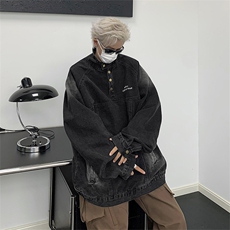 美式复古牛仔外套男女套头设计感街头潮牌秋季夹克新款J8931-p68，男装夹克，星座1008