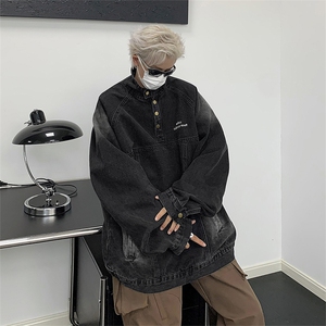 美式复古牛仔外套男女套头设计感街头潮牌秋季夹克新款J8931-p68图片