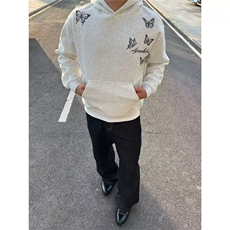 美式高街蝴蝶刺绣连帽男款蝴蝶印花春秋薄款宽松卫衣WY1054P42，男装卫衣，星座1013-5