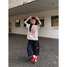 美式街头豹纹牛仔七分裤男女2025夏季宽松阔腿弯刀裤DA6130-P50，男装牛仔裤，星座208-5